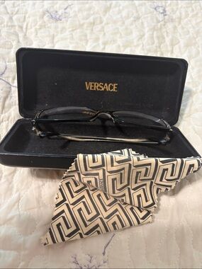 Versace Black Rectangular Glasses w/ rhinestones - original case and wipe cloth